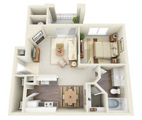 Floor plan for 1 bed, 1 bath, 707 sqft